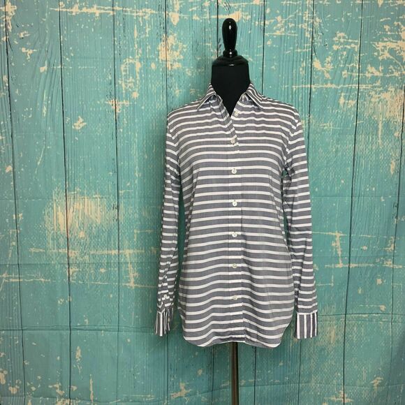 BANANA REPUBLIC Gray White Striped Long sleeves Button-Up Shirt XS - Picture 8 of 11